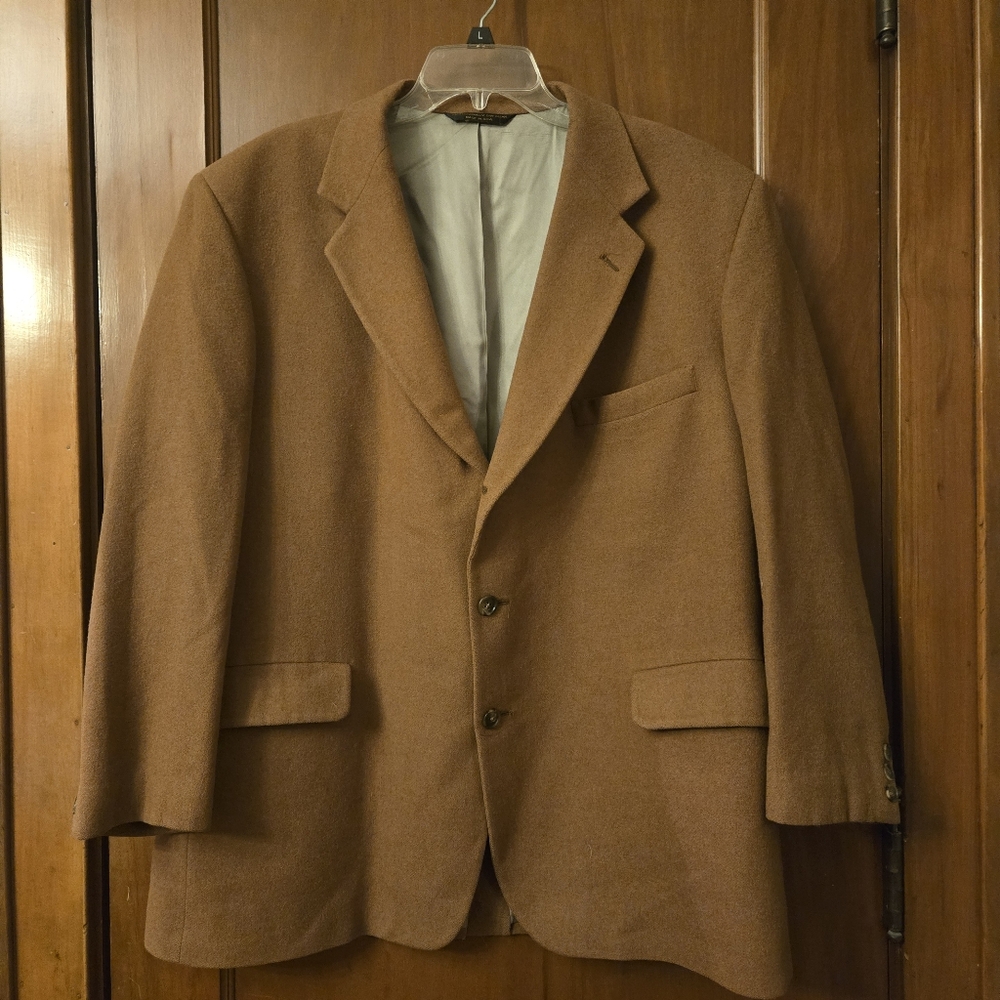 Vintage Mens 3 Button Blazer Jacket 46 Regular Brown 100%‎ Camel Hair Retro EUC